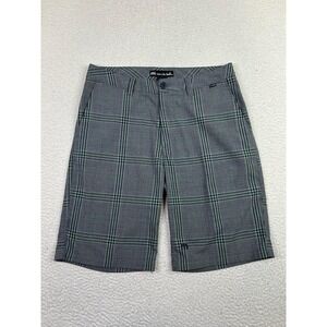 Travis Mathew Shorts Mens 32 Gray Black Green Plaid Golf Stretch Flat Front